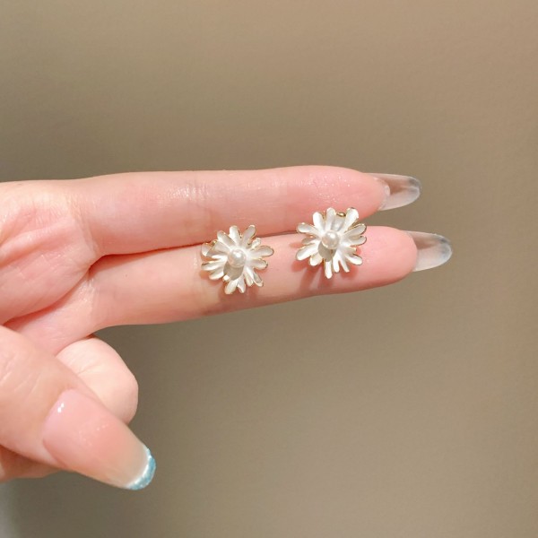 Factory Wholesale Brass Enamel Pearl Sterling Silver Stud Earring Women Fashion Jewelry Flower Earrings