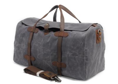 CL-600 Gray Simple Design Waxed Canvas and Leather Duffle Bag