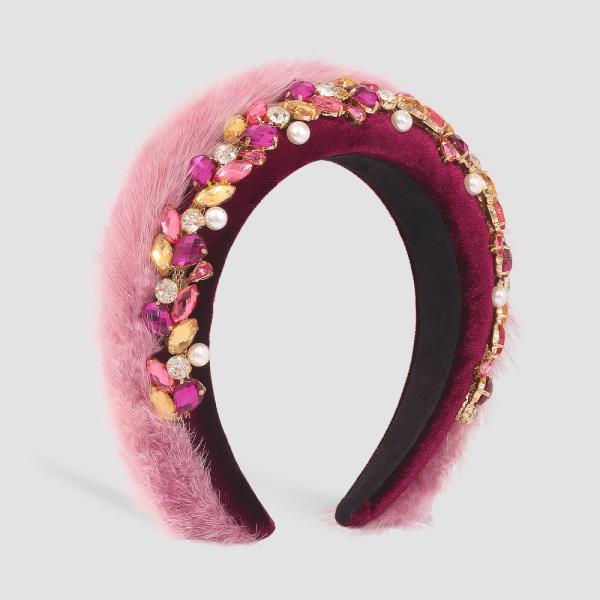 Autumn/Winter hair accessories Fashion mink plush headbands hair hoop luxury color drill wide edge hair headdre