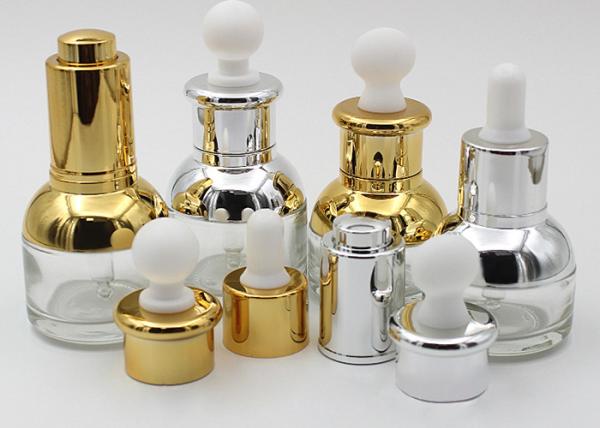 Bouteilles en verre cosmétiques transparentes, couvercle cosmétique d'or de bouteille de jet