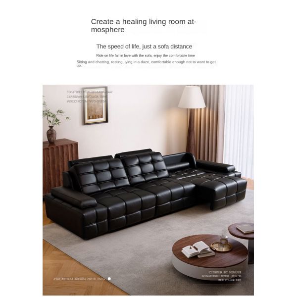 Modern Genuine Leather Straight Sofa Bed Multi-Functional Extendable Recliner Sectional Electric Living Room Villa