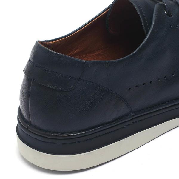 Customized Navy Lace Up Anti Odor Mens Leather Sneakers