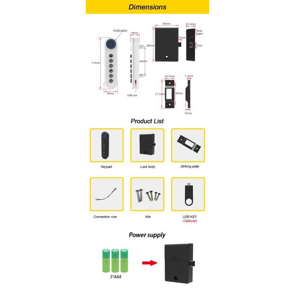 Biometric Keypad Combination Lock for Office Drawer Easy Installation and High Security