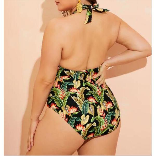 2019 New Plus Size One piece Swimsuit Deep V Swimsuit Women Push up V0001