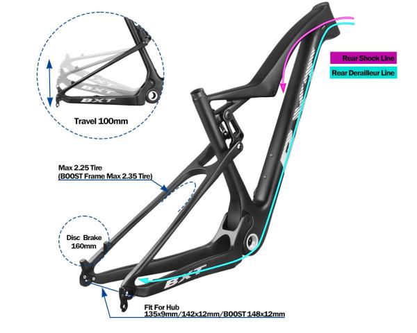 XC Carbon Fiber Full Suspension Frame Mtb 29er Mountain Bike Boost Frames