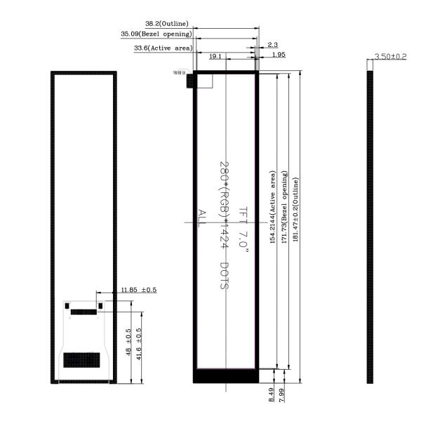 7 Inch Stretched Bar LCD Display 280*1424 Bar Type TFT Display MIPI Interface