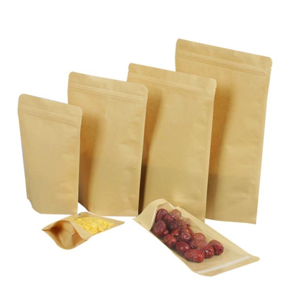 Matt Lamination Zipper Heat Seal Kraft Stand Up Pouches With Window Digital Printing For Food Packaging Bags
