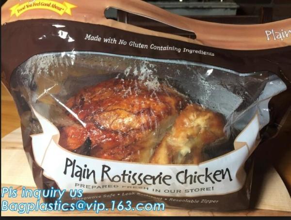Anti Fog Hot Rotisserie Chicken Bags, Microwaveable Roasted meat Packaging Bag With Resealable Slider Zipper