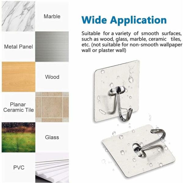 Smooth Edge Strong Bearing Capacity Stainless Steel Adhesive Hooks for Bathroom, Kitchen and Living Room