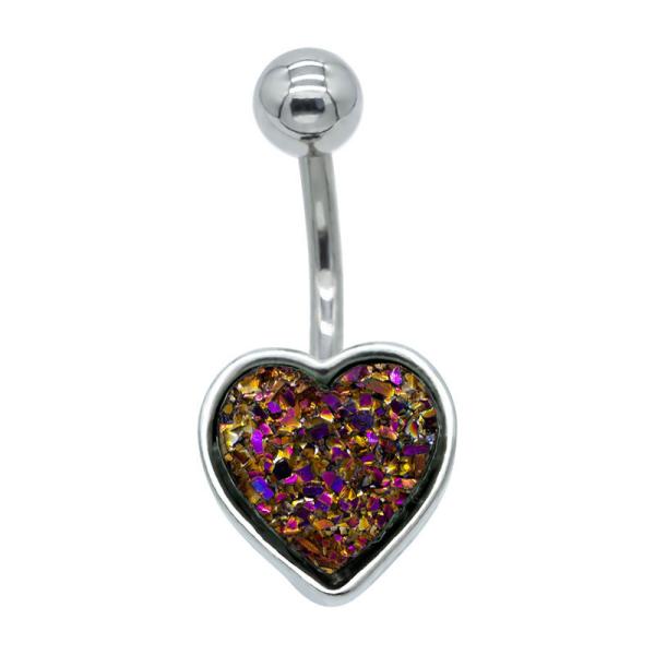 Hypoallergenic Belly Button Rings Rainbow Crystal Love Heart Dangle Navel Jewelry