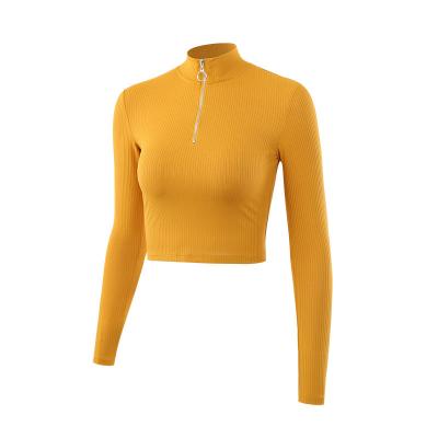 Desgaste longo da ioga de Front Quarter Zipper Stand Collar das mulheres da parte superior da ioga da luva do OEM