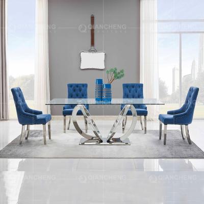 12mm moderou das 6 cadeiras o quadro de aço inoxidável da tabela de vidro da sala de jantar e