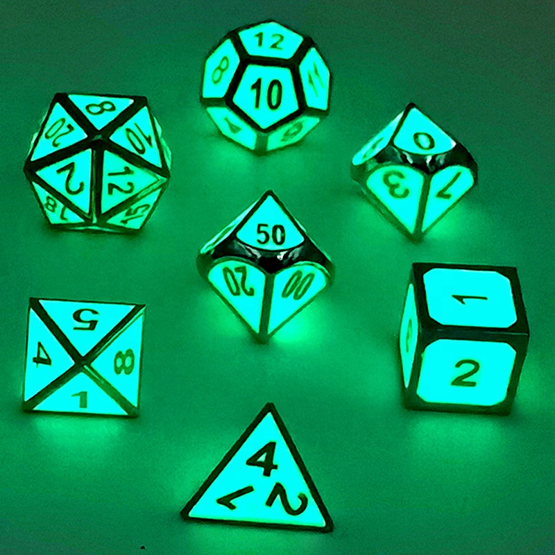 Zinc Alloy Glow in the Dark Metal Dice Set for DND Games with Customizable Logo