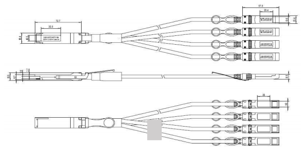 TKQ-DAC4A-3492Cx QSFP+ to 4 SFP+ Copper Cable Assembly