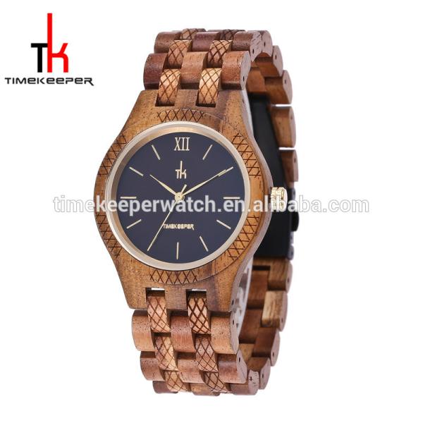 Luxury wood case watch laser line band Koa wood fold buckle steel wood watch