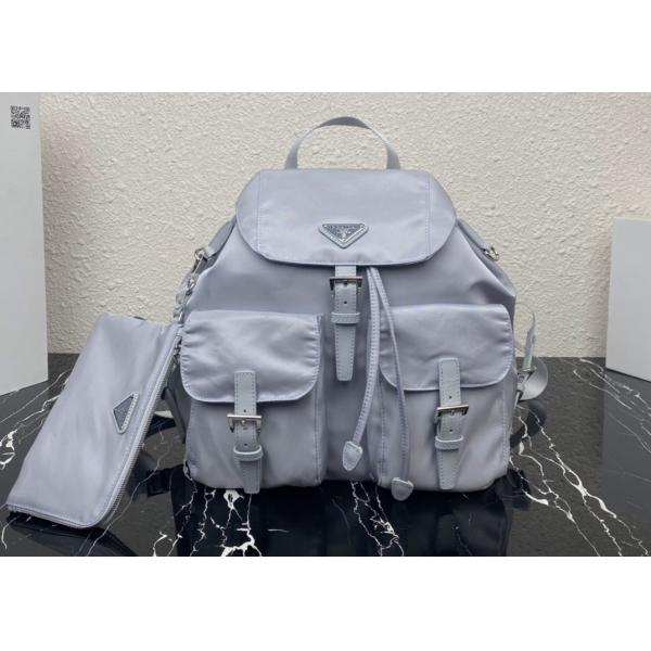 Detachable Small Blue 30cm Womens Nylon Backpack Triangle Logo