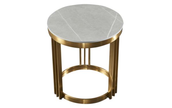 Steel Base Ceramic Top Side Table , Titanium Antique Marble Coffee Table