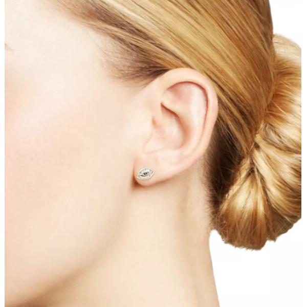 Blue Gemstone White Cubic Zirconia Ear Studs Baguette Cut 925 Sterling Silver