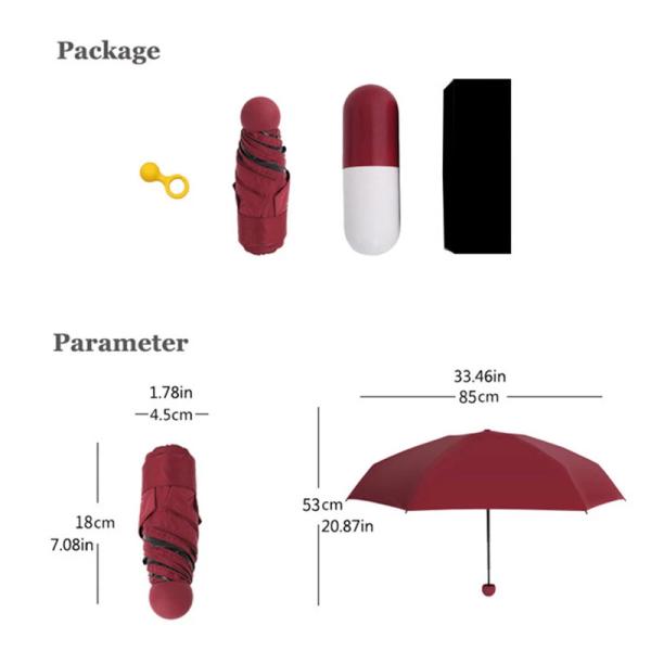 Polyester Mini 5 Fold Anti UV Pill Black Coated Umbrella Rain Pocket Foldable Umbrellas