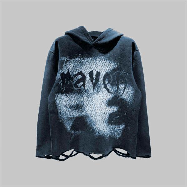 Pulôver com capuz de dtg Acid Wash Distressed Ripped Raw Hem Crop Hoodie Homens Detecção de Agulhas Tecido 500 gramas
