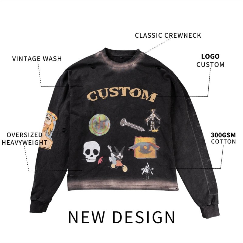 Vintage Wash Long Sleeve Men T Shirts OEM Mens Casual T Shirts