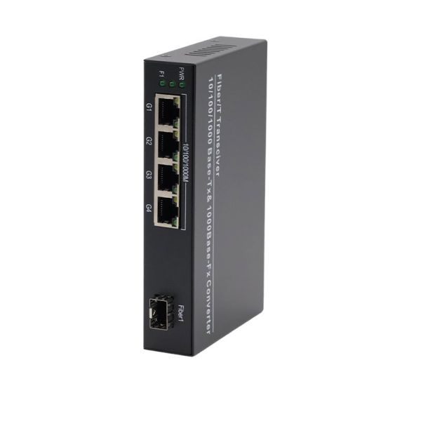 Gigabit SFP Fiber Media Converter 4 RJ45 Ports 10/100/1000Mbps Ethernet Extender