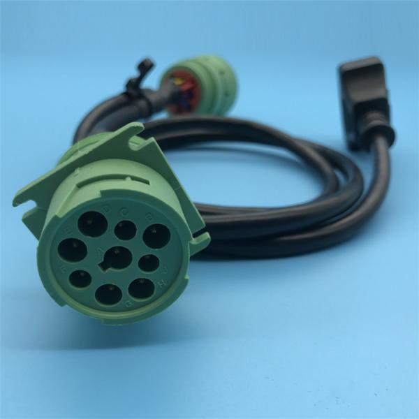 Green Deutsch 9 Pin J1939 Female to OBD2 OBDII 16 Pin Female and J1939 Male Splitter Y Cable