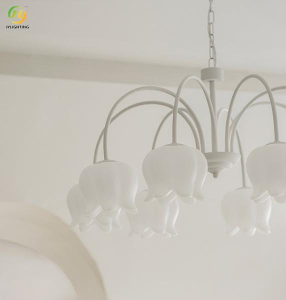 JYLIGHTING White Lily of the Valley Chandelier French Cream Style Living Room Simple Art Design Warm Light Luxury Bedroom Modern Pendant Light