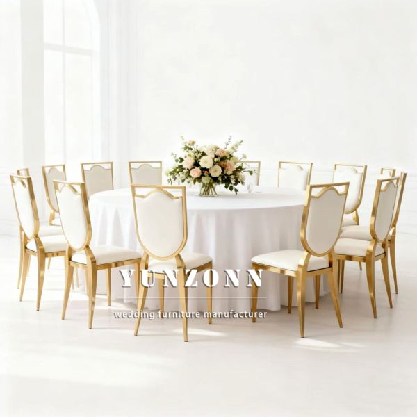 Modern European Wedding Event Banquet Hall Furniture Stainless Steel Frame Luxury White Dining Chair
