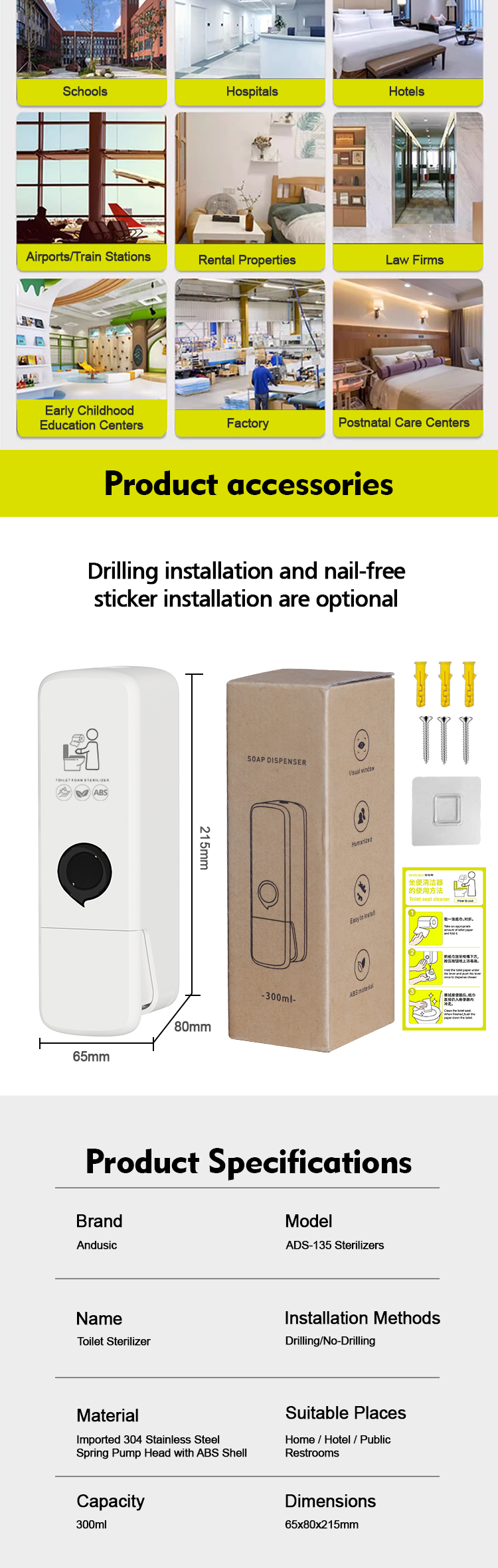 Modern ABS Plastic Toilet Sanitizer Dispenser With 300ml Capacity Wall Mounted