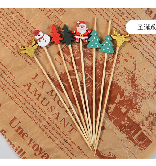 Multi Color Disposable Biodegradable 12 Cm Natural Bamboo Fruit Fork Cocktail Sticks