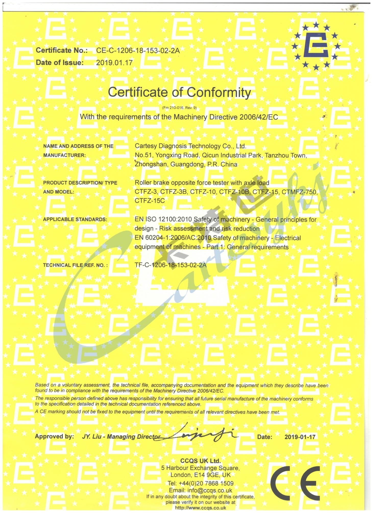 Cartesy Diagnosis Technology CO.,Ltd Сертификации