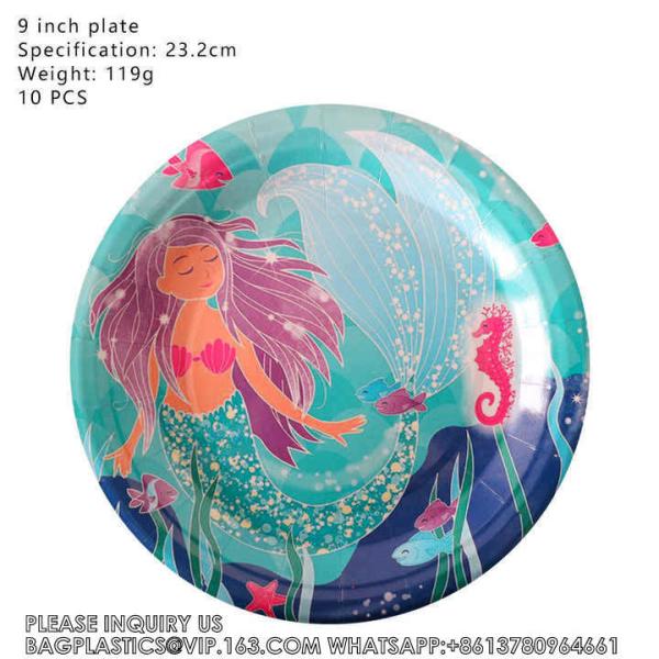 Party Supplies Set Mermaid Series Tableware Banner Mask Decoration Cake Topper Gift Bag Kids Paper Toy Birthday