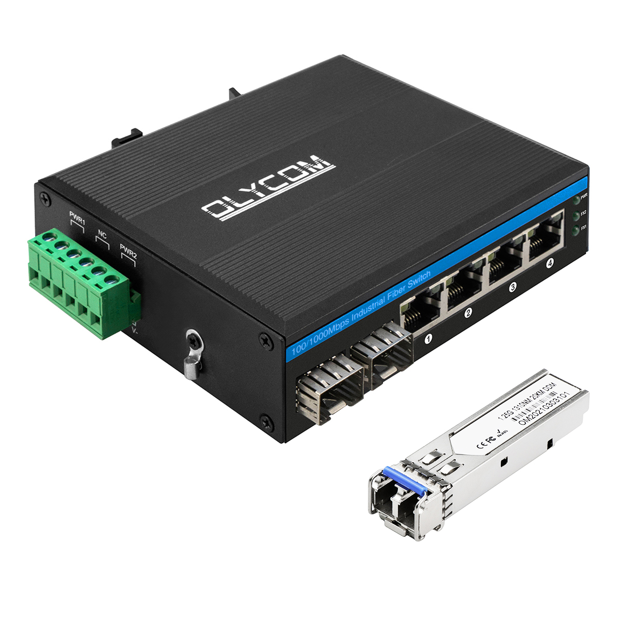 Коммутатор промышленной сети 6 порт 100M/1000M Волоконный необработанный Din Rail 12V 24V вход