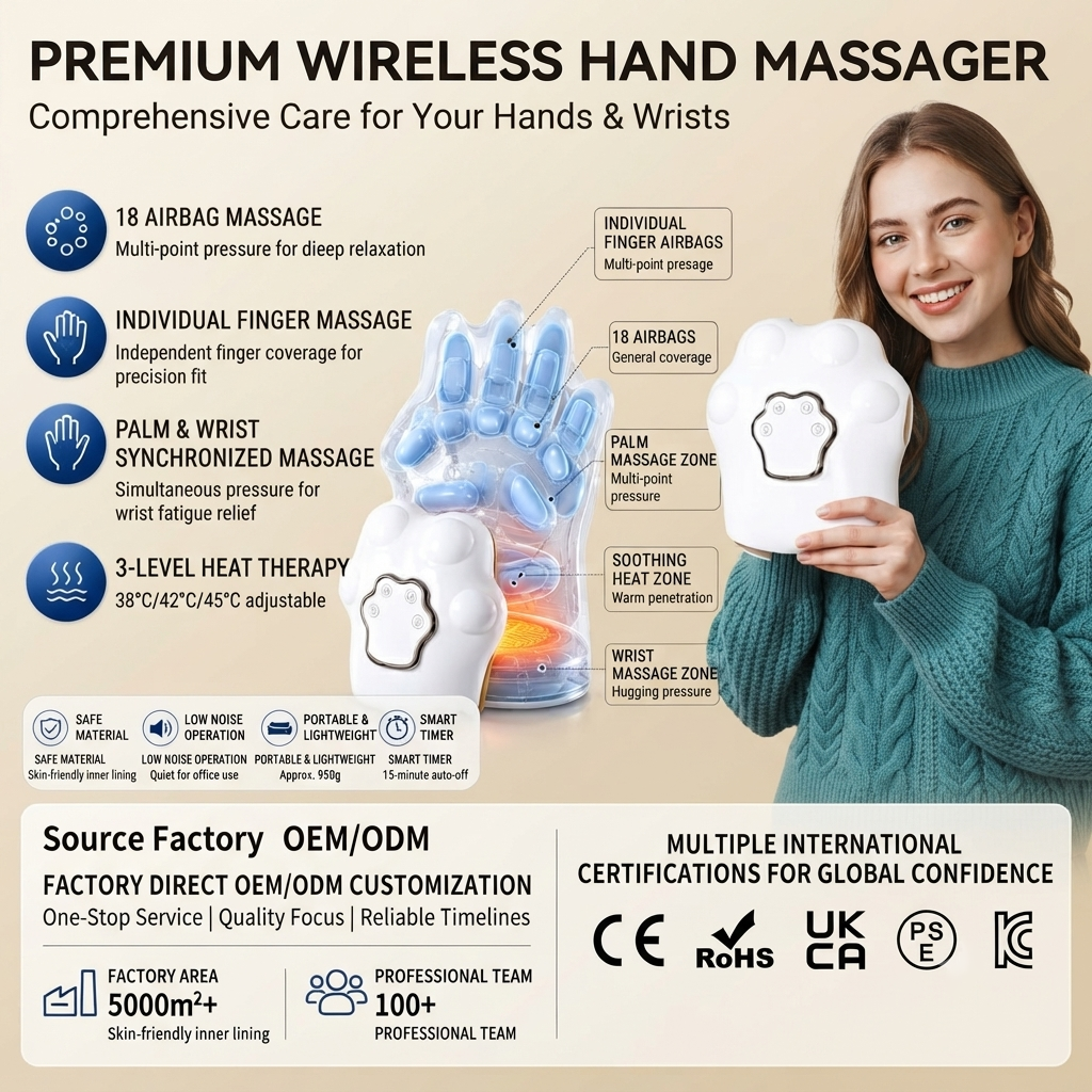 ZN-HM19 Wireless Smart Hand Massager with Multi-Layer Air Compression and