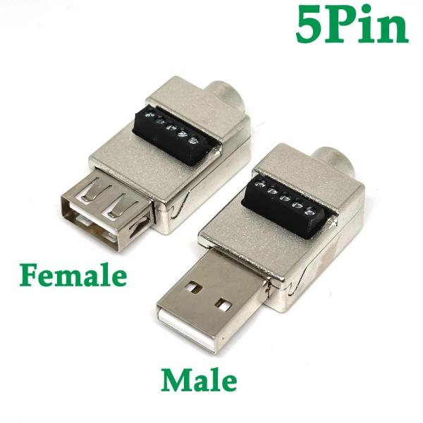 Metal Case USB Male or Female Jack  to 5-pin Screw Terminal Blocks Connector Adapter