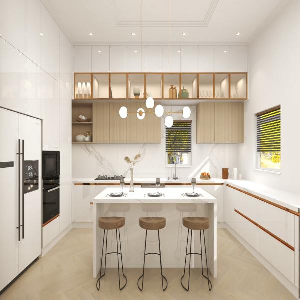 Modern Luxury Kitchen Cabinets with Lacquer Surface Treatment and Easy Clean Advantage