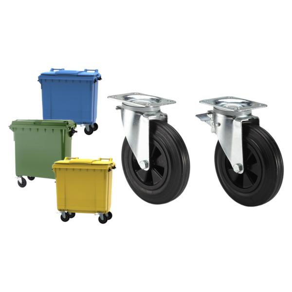 Rubber Caster Wheels For 660 Litre Wheelie Bin 8inch