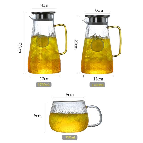 стеклянный кувшин холодильника 1400мл/1700мл, облегченный закаленный стеклянный кувшин