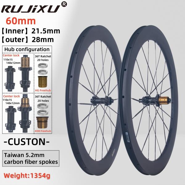 Ultra-Light 700C Carbon Fiber Road Bicycle Wheel Set 28mm Wide 60mm 5.2mm Carbon Fiber Spokes 20 Holes Disc Brake Wheelset