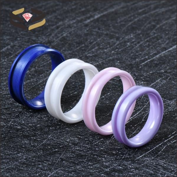 Men'S Blue Wedding Ceramic Rings 6mm 8mm Diamond Shape