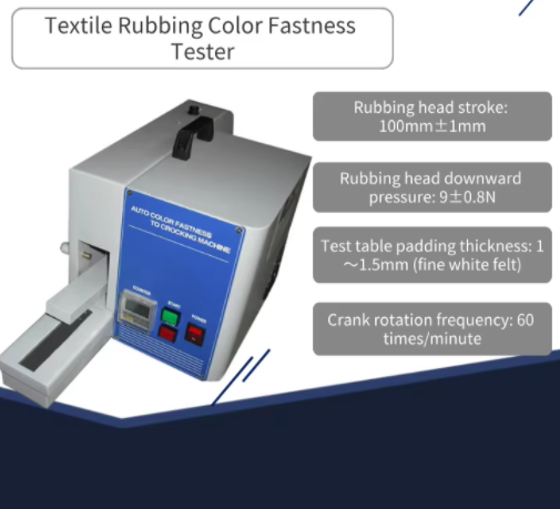 Electric Crocking Test Machine with 104mm Friction Distance 16mm Friction Head Diameter and 60±1 Times/Minute Friction Speed for Color Fastness Testing