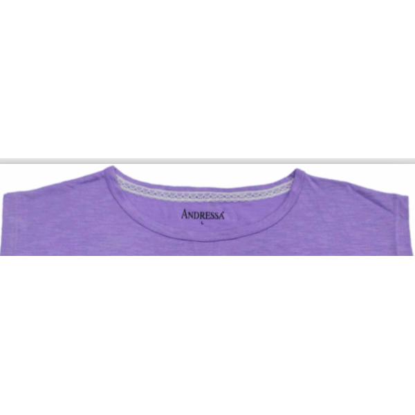 Ladies Polycotton Slub Jersey Short Sleeve Nightdress Light Purple Raglan Placement Print