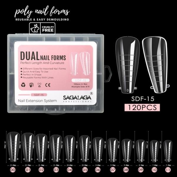 120PCS in Box Clear Full Cover Duet Dual Nail System Form for UV Gel Acrylic Nail Art Mold Artificial Nail Dual Forms Tips