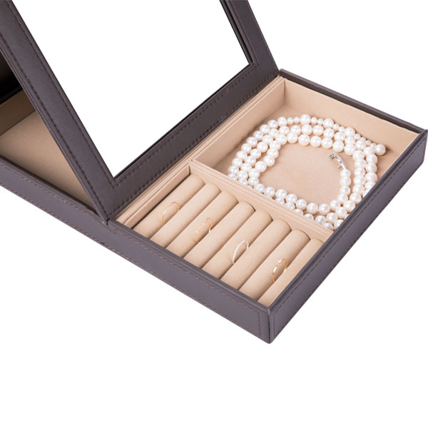 Brown Luxury Jewelry Display Box With Mirror Durable Customized Logo / Size