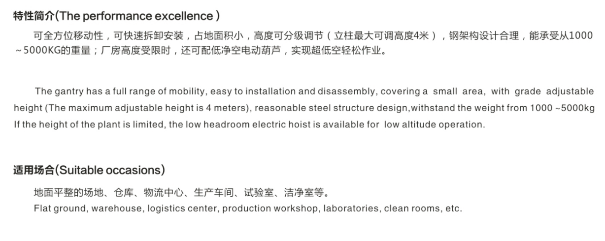 Height Adjustable Hand Winch Gantry Crane with 0.5~5Ton Capacity and Remote Control