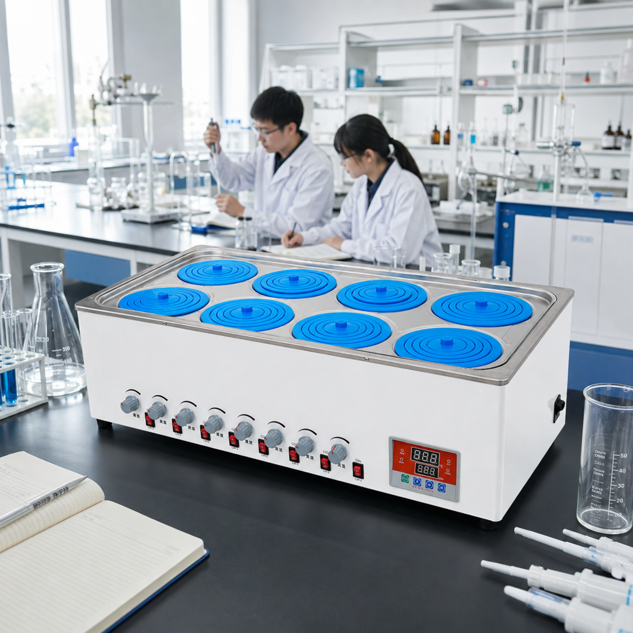 Cenlee OEM 8-Position Magnetic Stirring Water Bath 100°C 1500W for Laboratory Sample Mixing Chemical Research