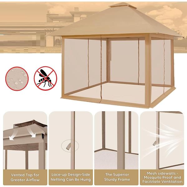 Pop Up Gazebo Mosquito Nettings, Outdoor Canopy Shelter Garden Lawn Backyard, Patio Cover Outdoor Gazebo Pergol
