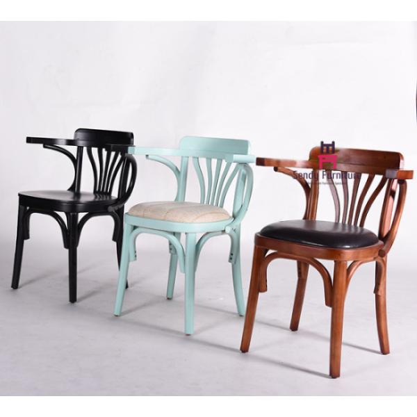 Vintage Wood Leather Dining Chairs With Arms Oak Wooden Wedding Chairs 