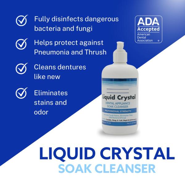 12 FL OZ Liquid Crystal Soak Cleanser For Oral Appliances Dentures Aligners